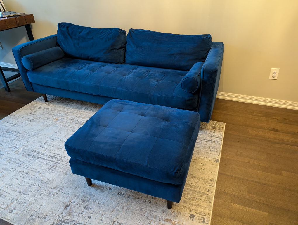 Blue Velvet Sofa and Ottoman - photo 3