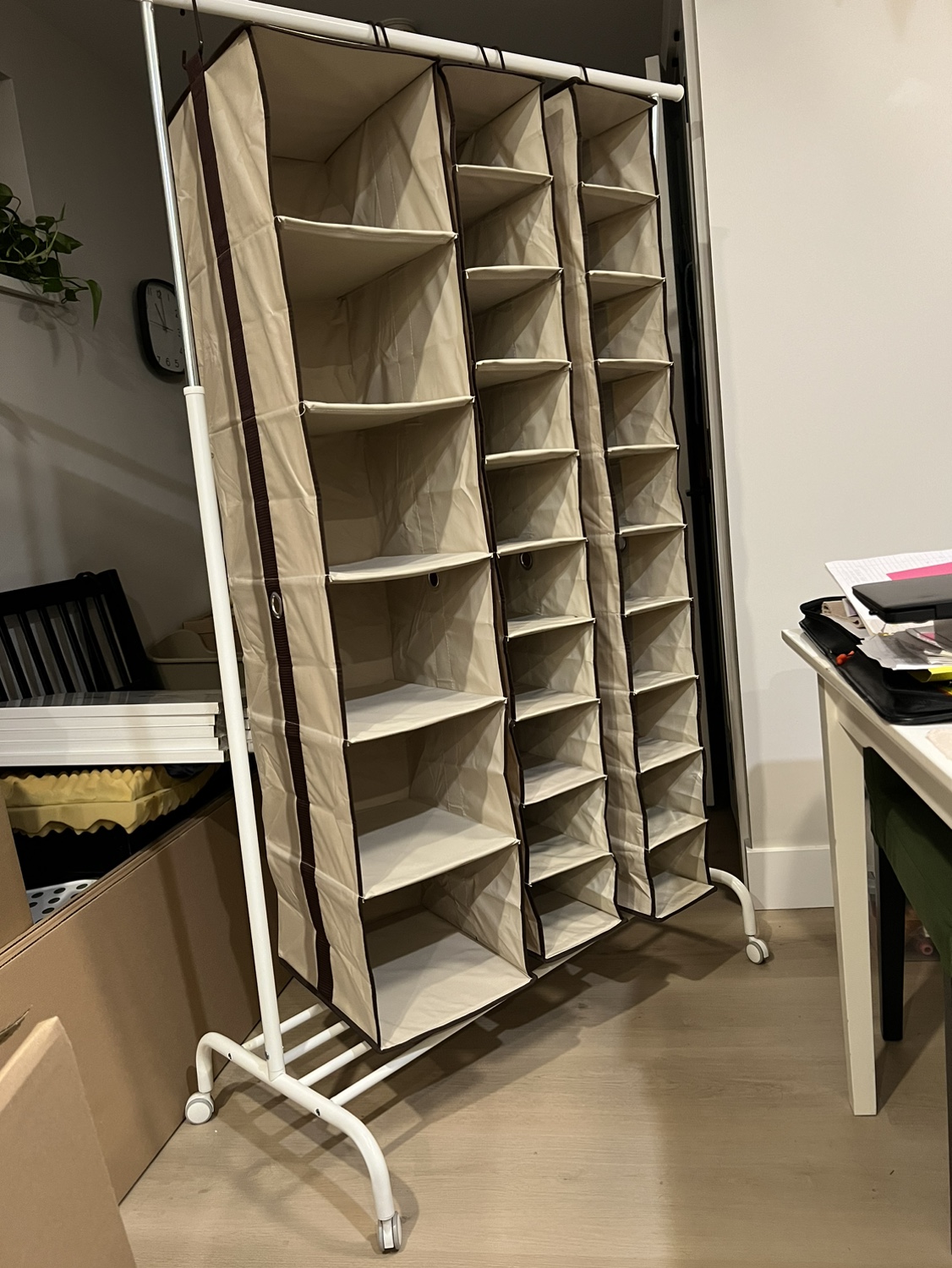 Portable clothes rack and storage hangars.