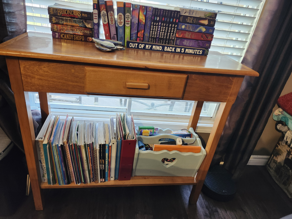 Sofa height table with a drawer. Pick up in Kitchener, $20