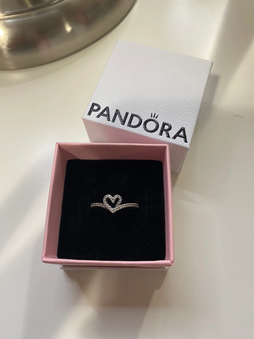 Pandora Sparkling Wishbone Heart Ring (size 7) Karrot