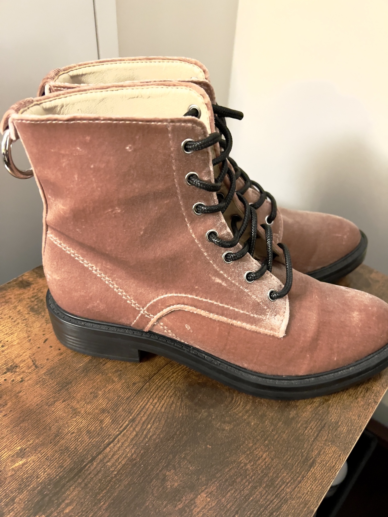 Pink Velvet Military Style Boots - photo 3