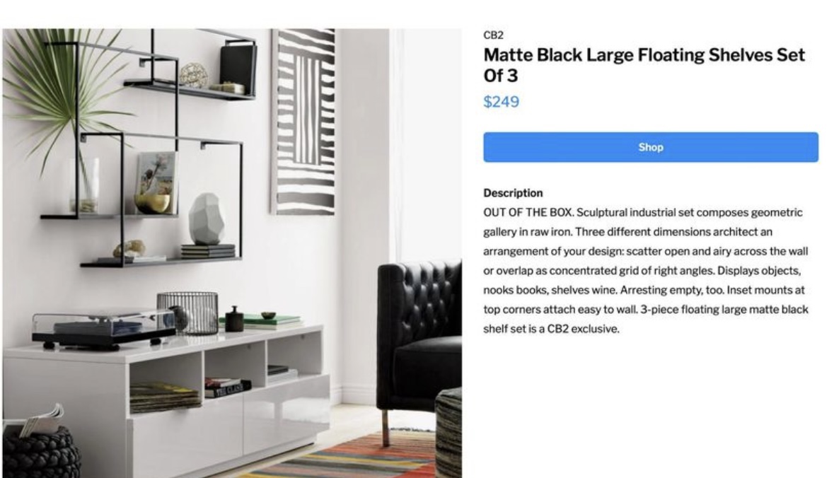 CB2 Matte Black Floating Shelves Set Of 3 - photo 5