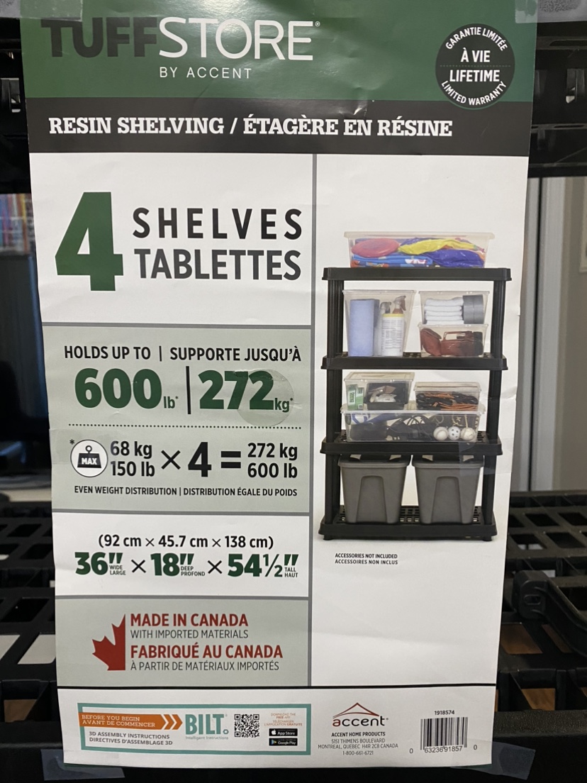 Tuffstore 4 Shelf Shelving Unit