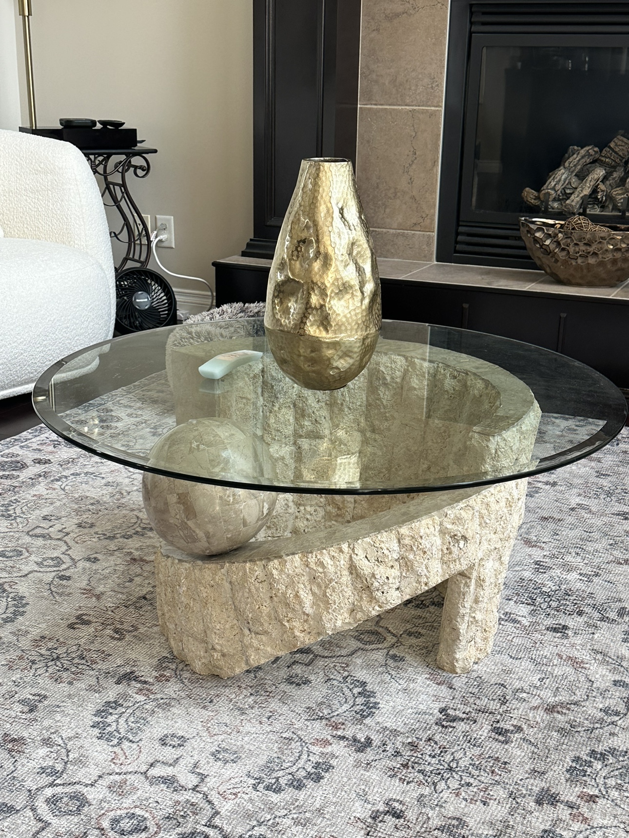 Stone Coffee Table with Glass Top