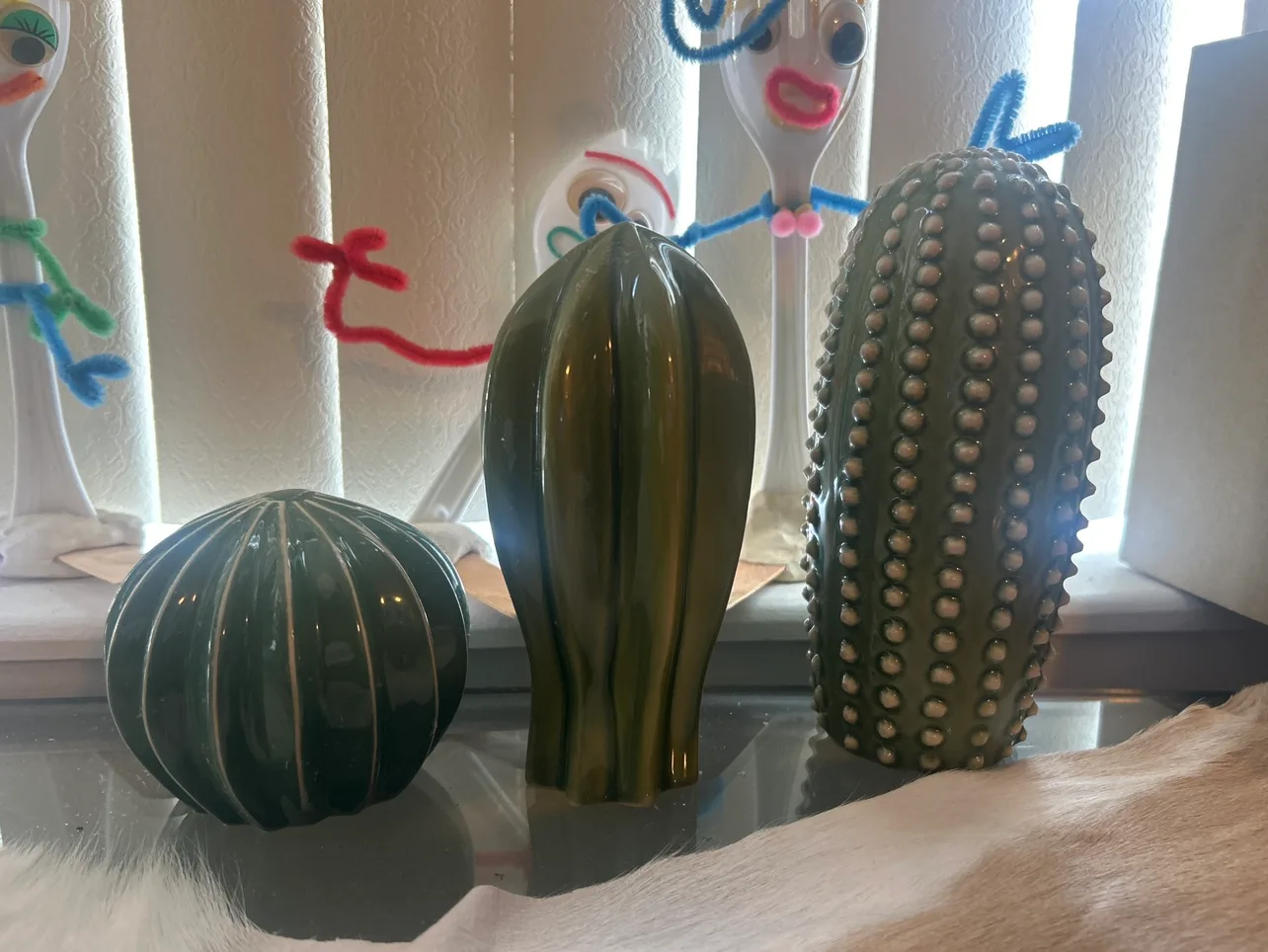 Set of 3 Green Ceramic Cactus Figurines image indicator(2)