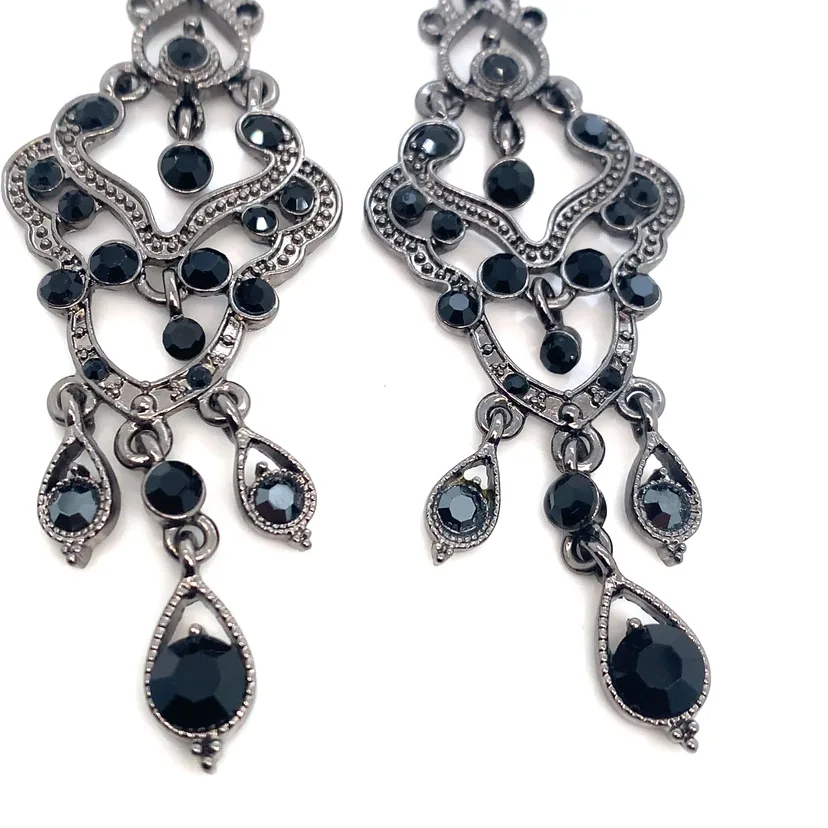 Black Crystal & Marcasite Chandelier Earrings image indicator(9)