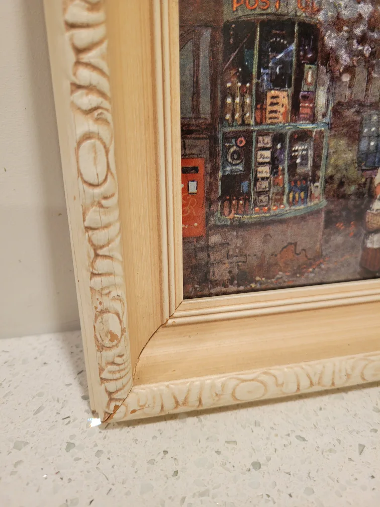 Mid Century Foil Lithograph in Antique Wood picture frame image indicator(2)