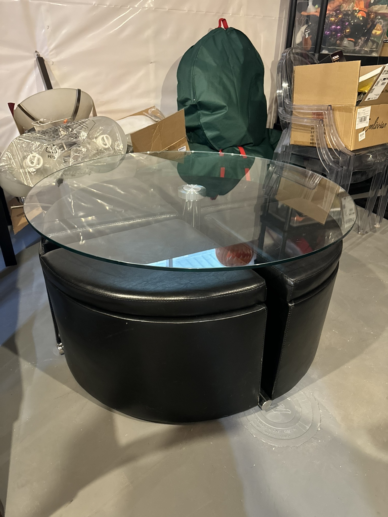 Glass Top Coffee Table with Storage Ottomans - photo 2