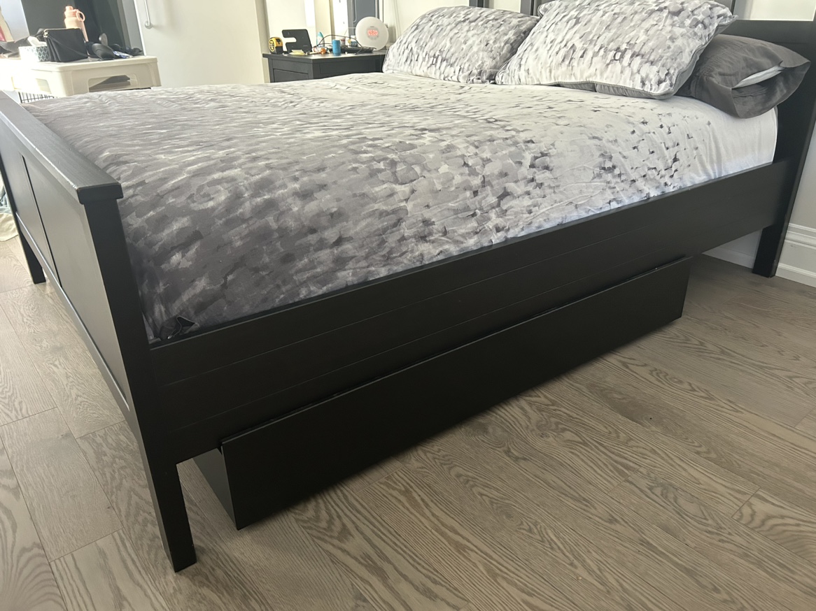 IKEA Hemnes Queen Black Bed with Two Storage Boxes - photo 2