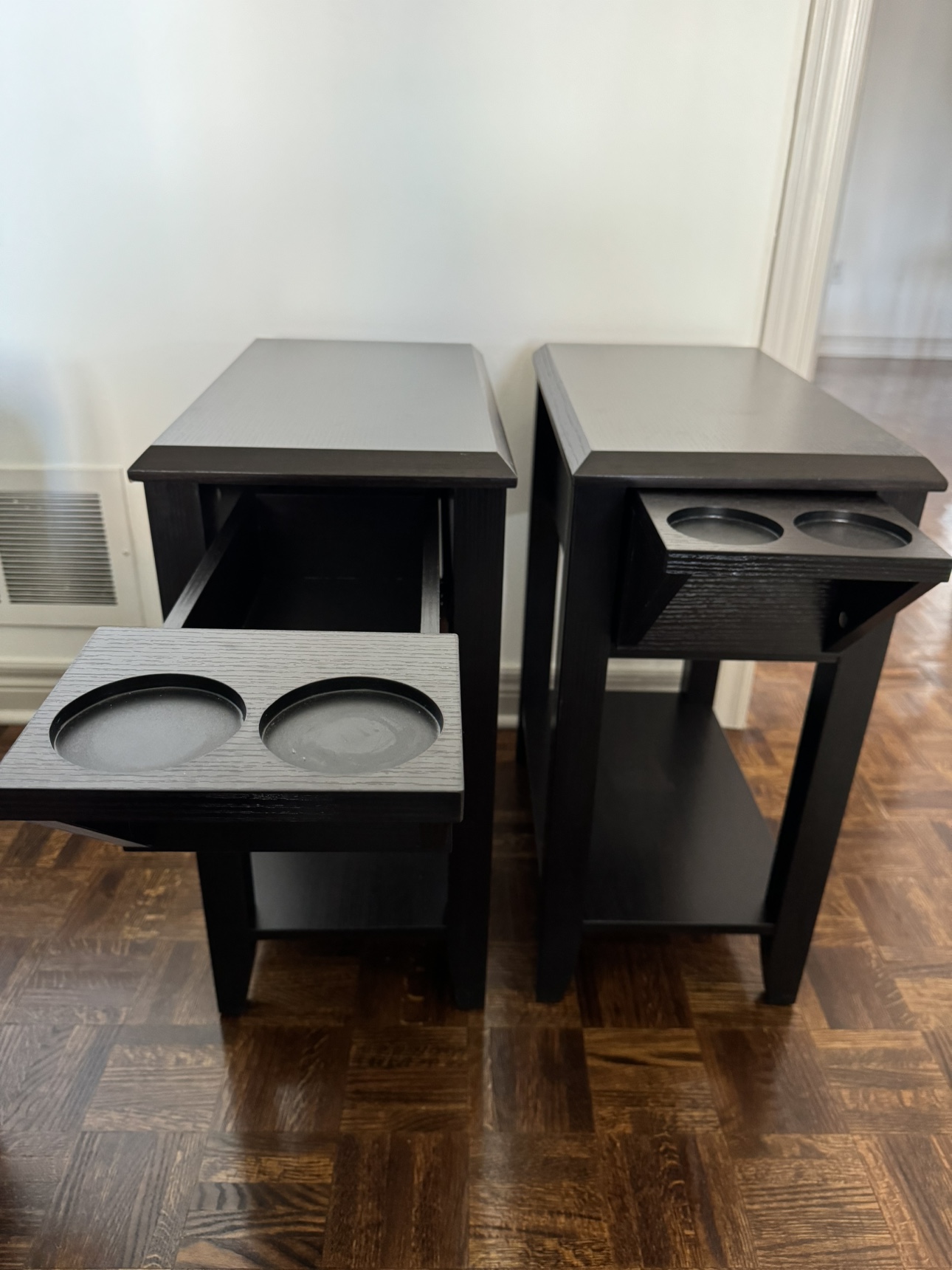 Side tables w/ Glass holder + Drawer