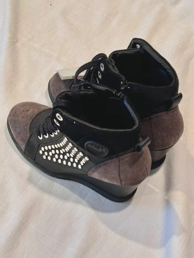 PATAUGAS Black and Grey Platform Wedge Sneakers thumbnail