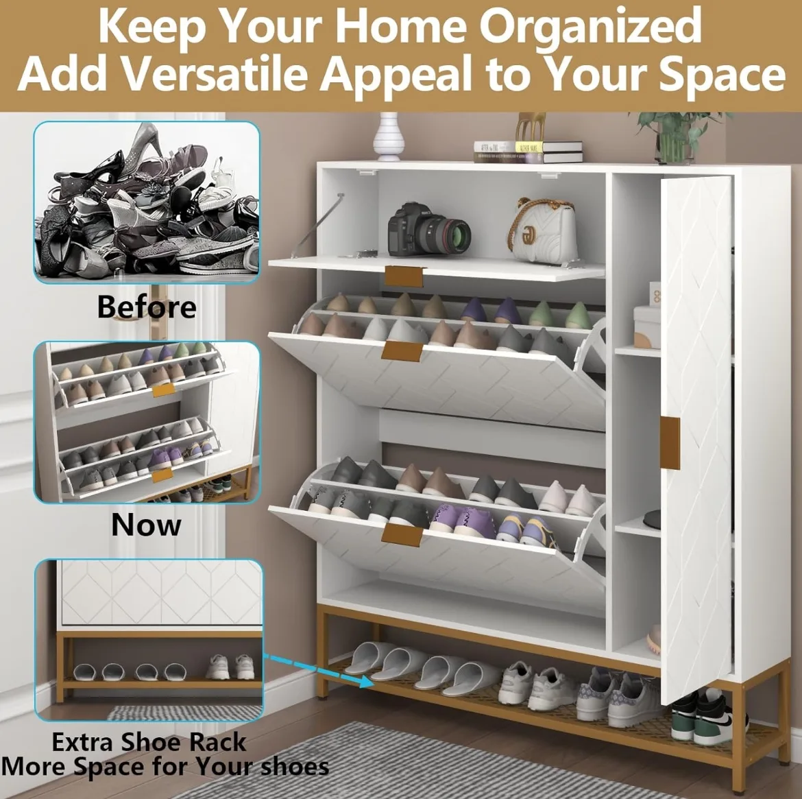 White Shoe Cabinet with Shelf and Storage image indicator(2)