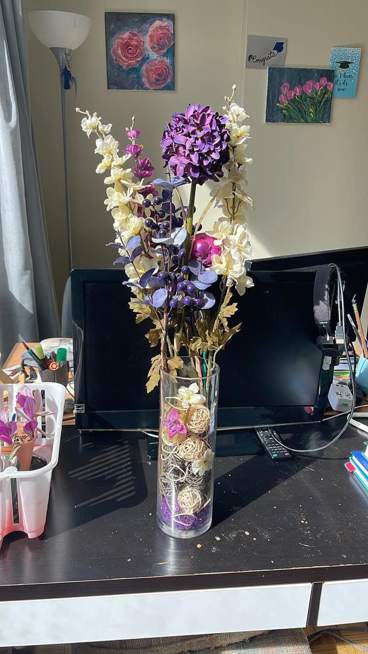 Tall Glass Vase with Filler