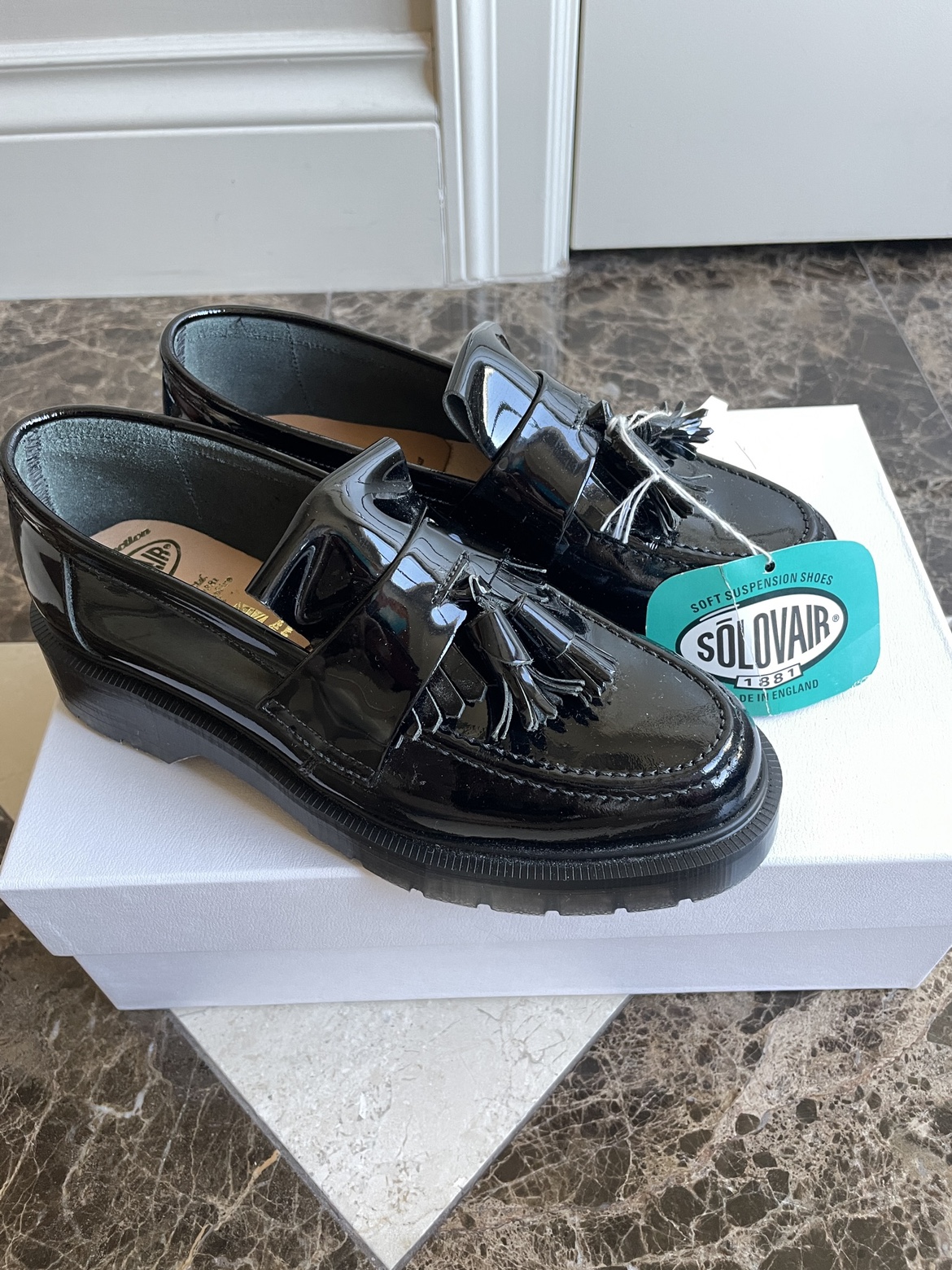 Solovair Black Patent Leather Tassel Loafers