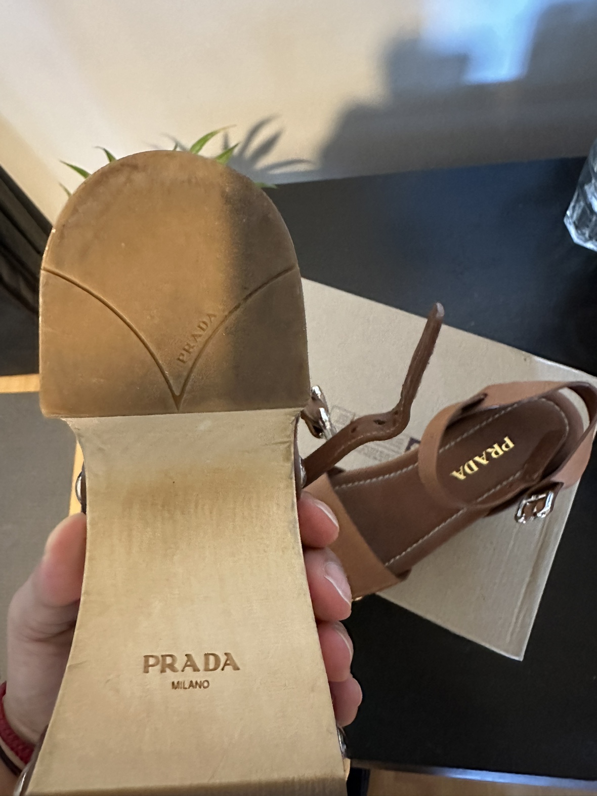 Prada - brown leather wooden block wedges - - photo 3