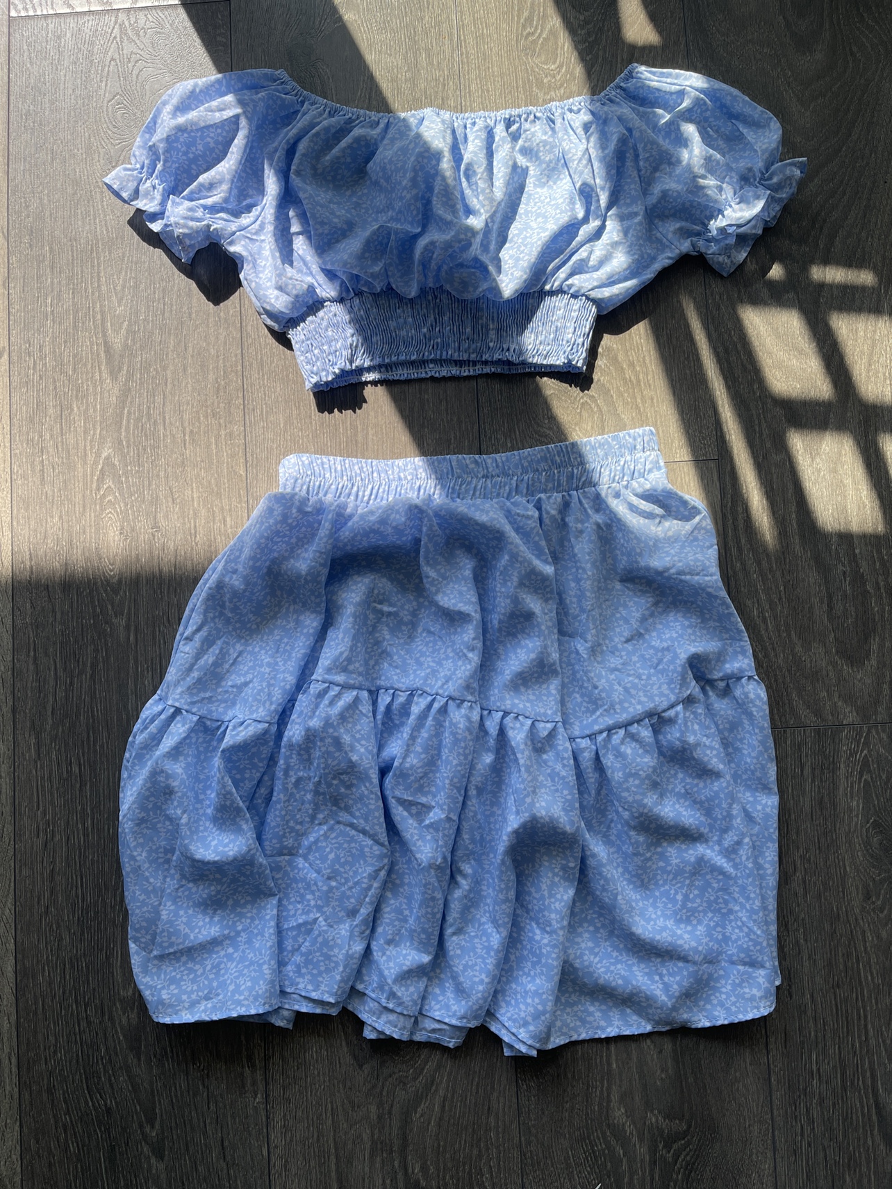 Blue Floral Crop Top and Skirt Set