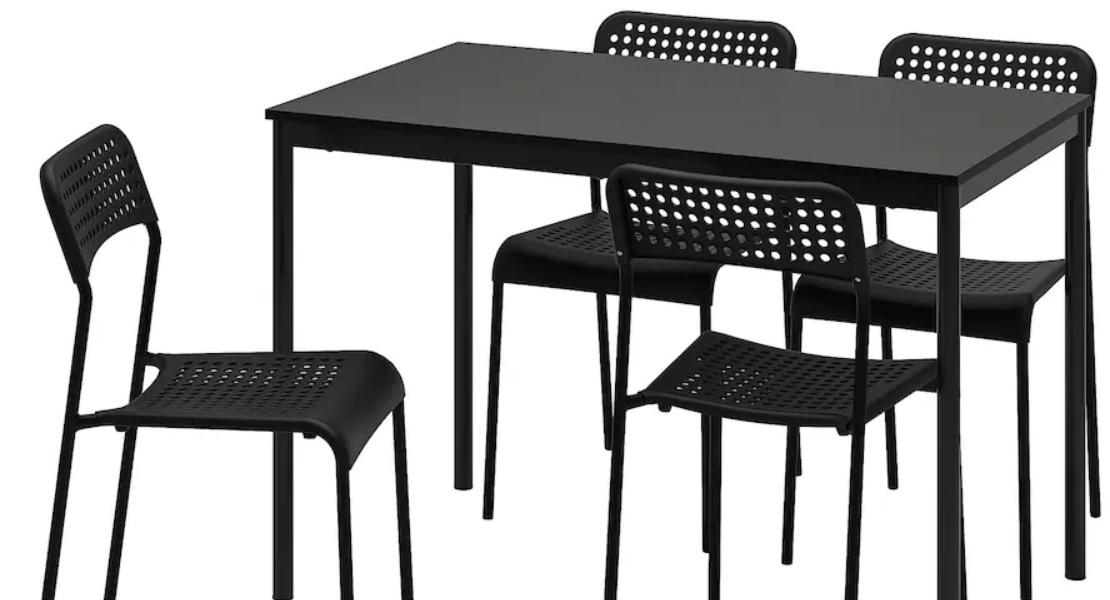 Black Dining Table and Four Chairs Set