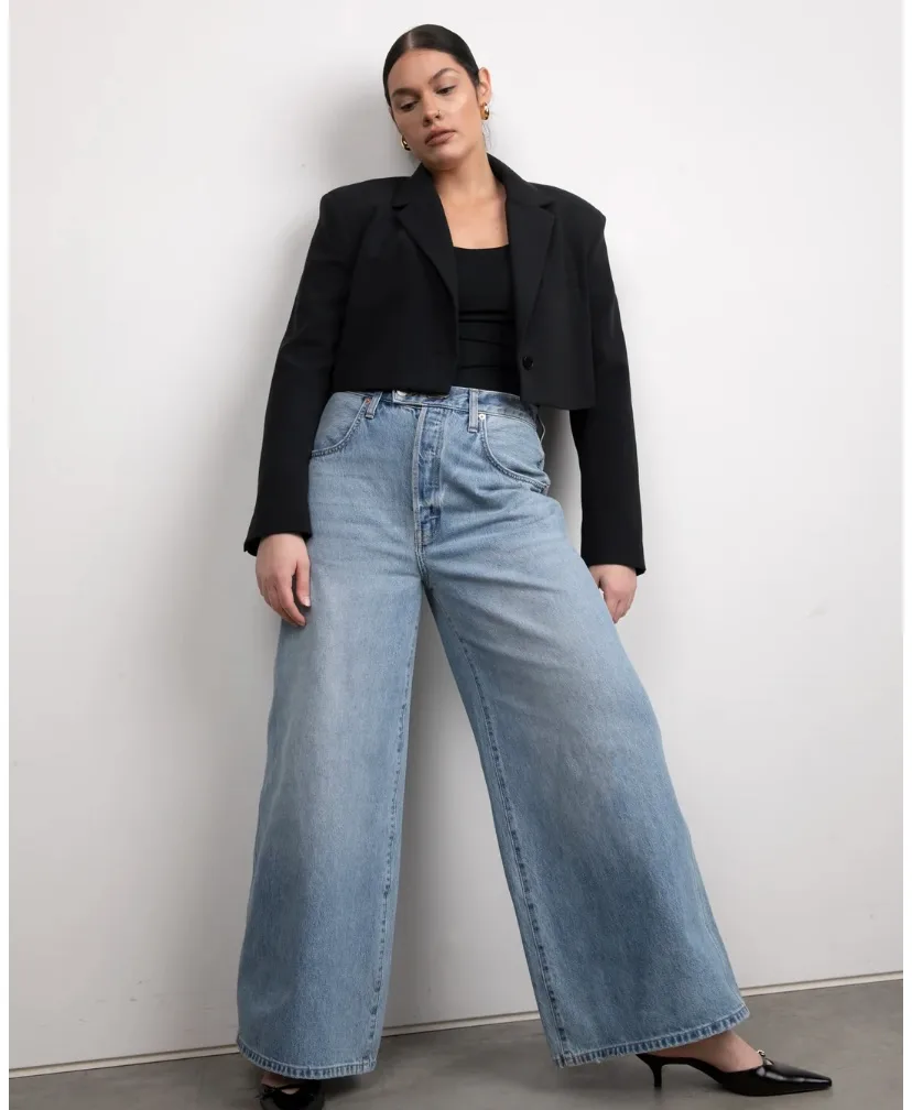 Oak + Fort extra baggy wide leg jeans in light stone wash thumbnail