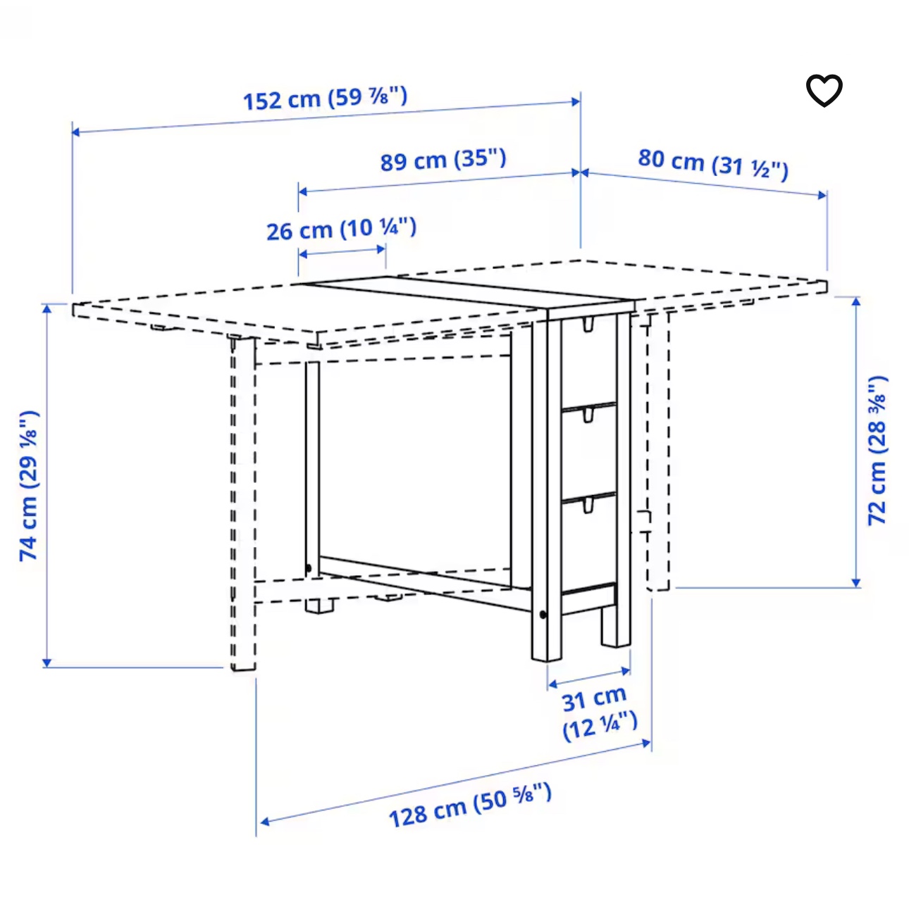 IKEA NORDVIKEN White Foldable Table - photo 4