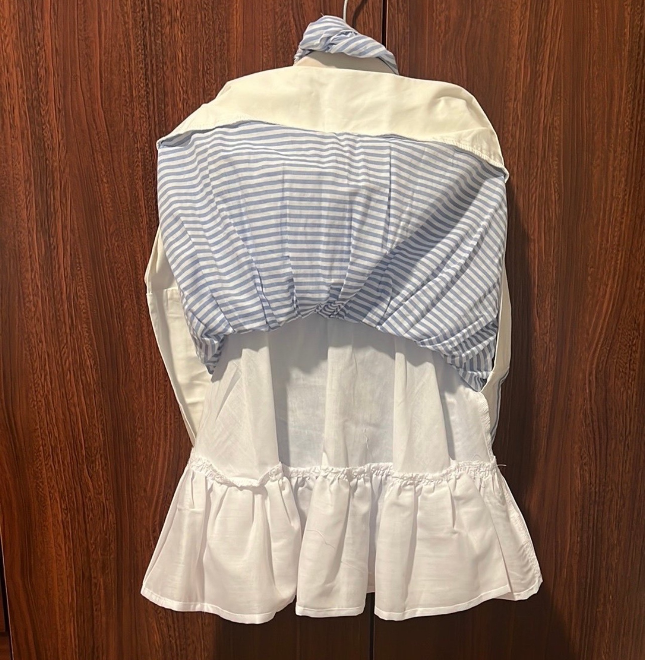 Blue and White Striped Dress with Bow - photo 4