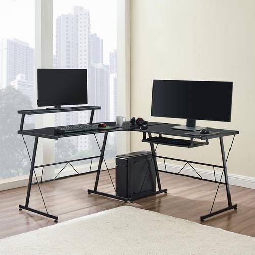 Mila L-Shaped 59"W Desk with Dark Glass Top - Black - photo 2