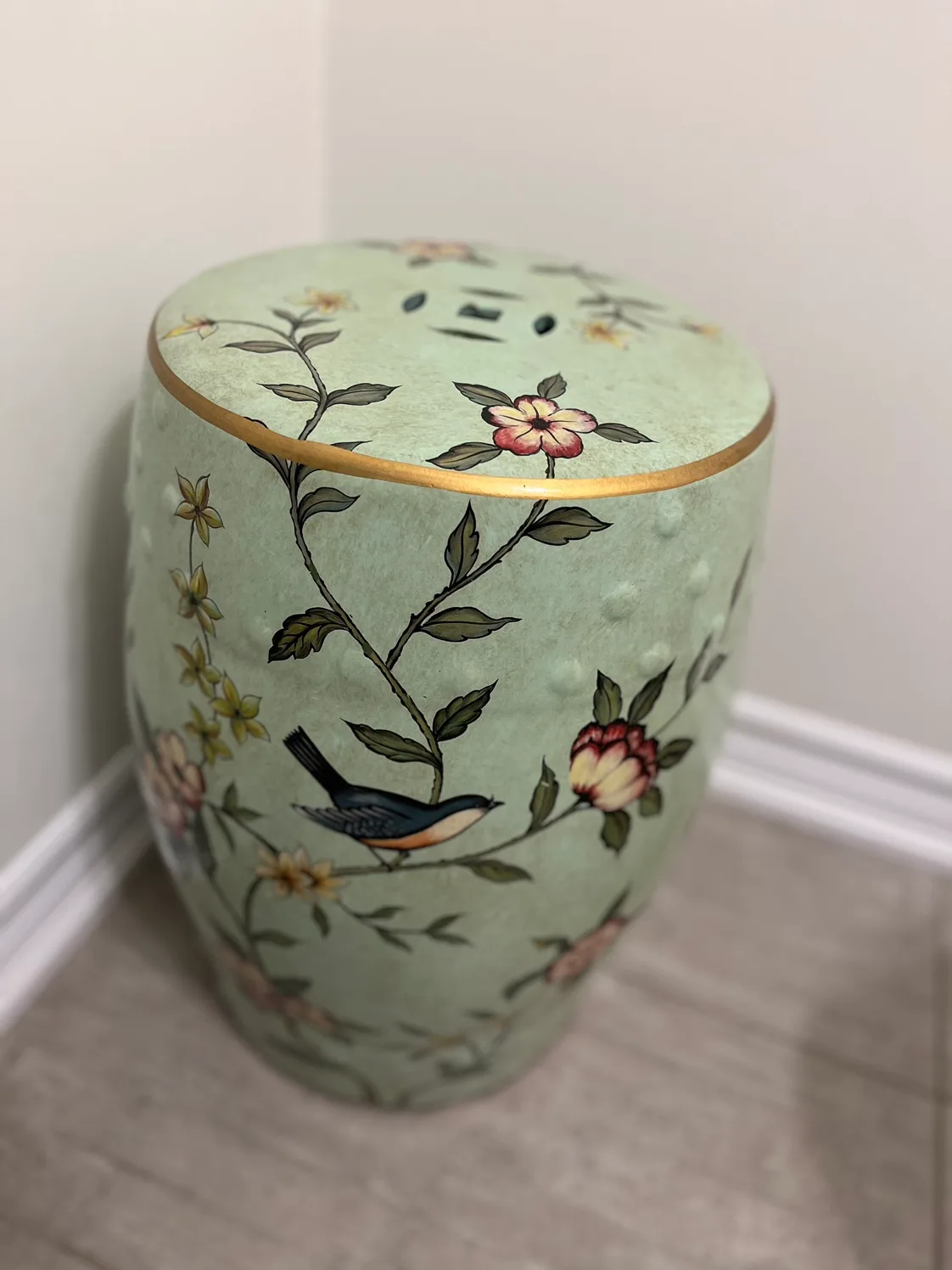 Ceramic Stool with Floral Design