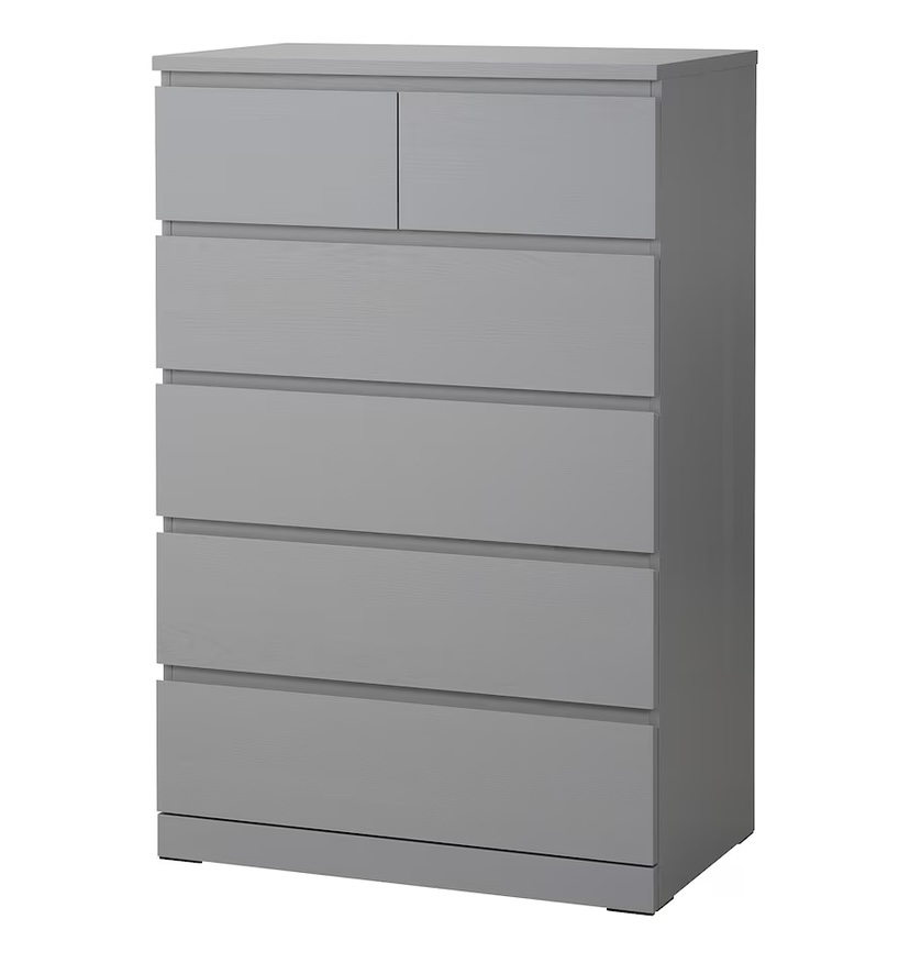 2x Grey Chest of Drawers-IKEA Malm 6 Drawers