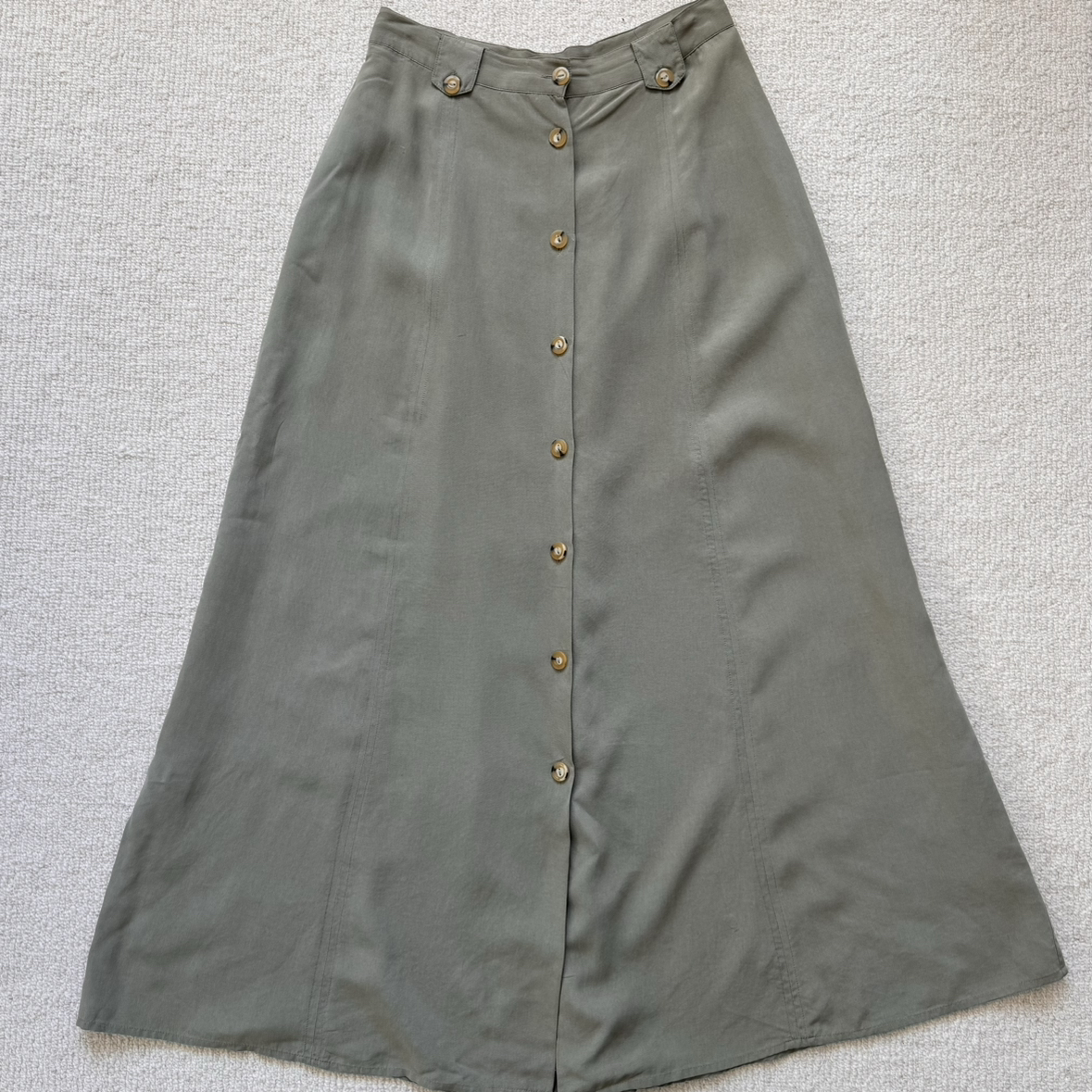 Vintage Sage Green 100% Silk Skirt