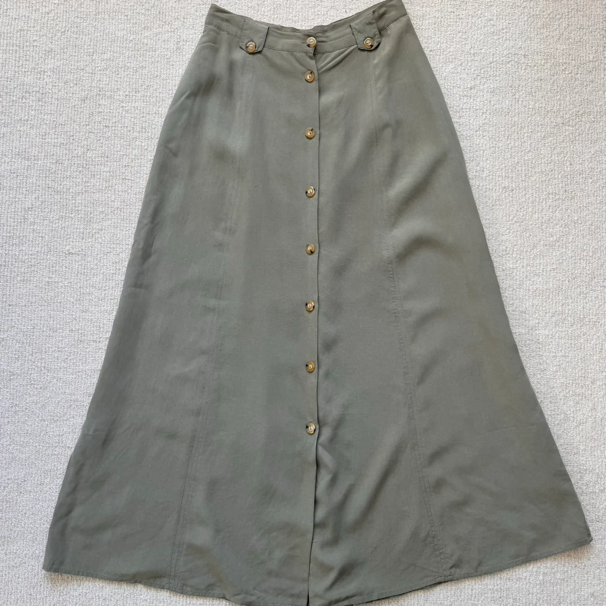 Vintage Sage Green 100% Silk Skirt thumbnail