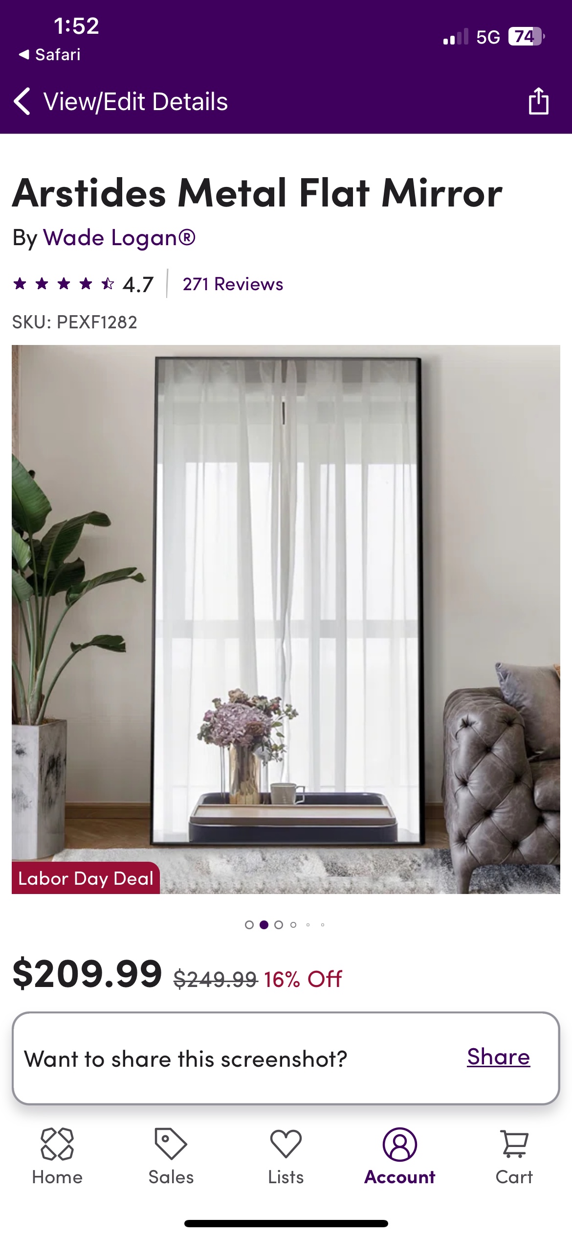 Silver Full body mirror - Gym Mirror