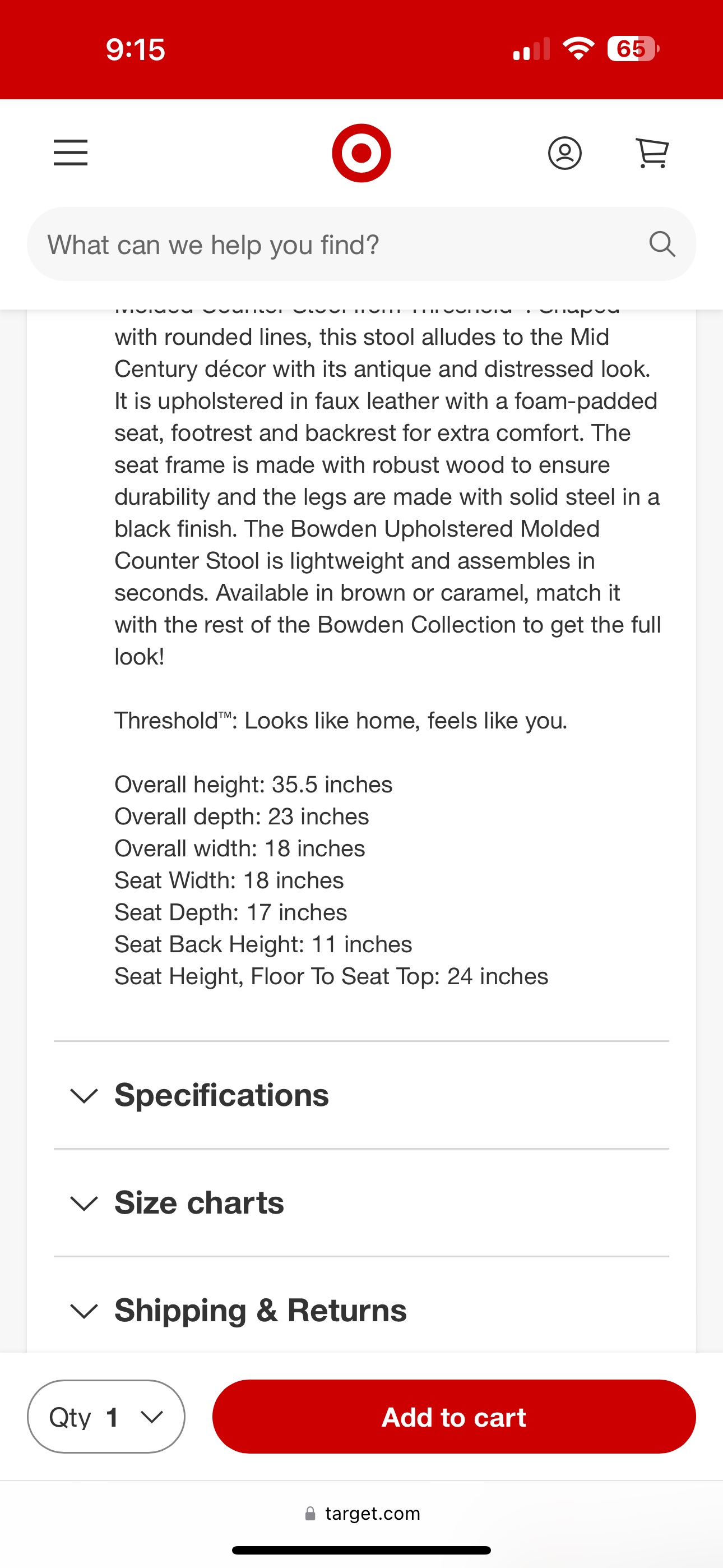 Brown leather like Counter Stool (2) - photo 3