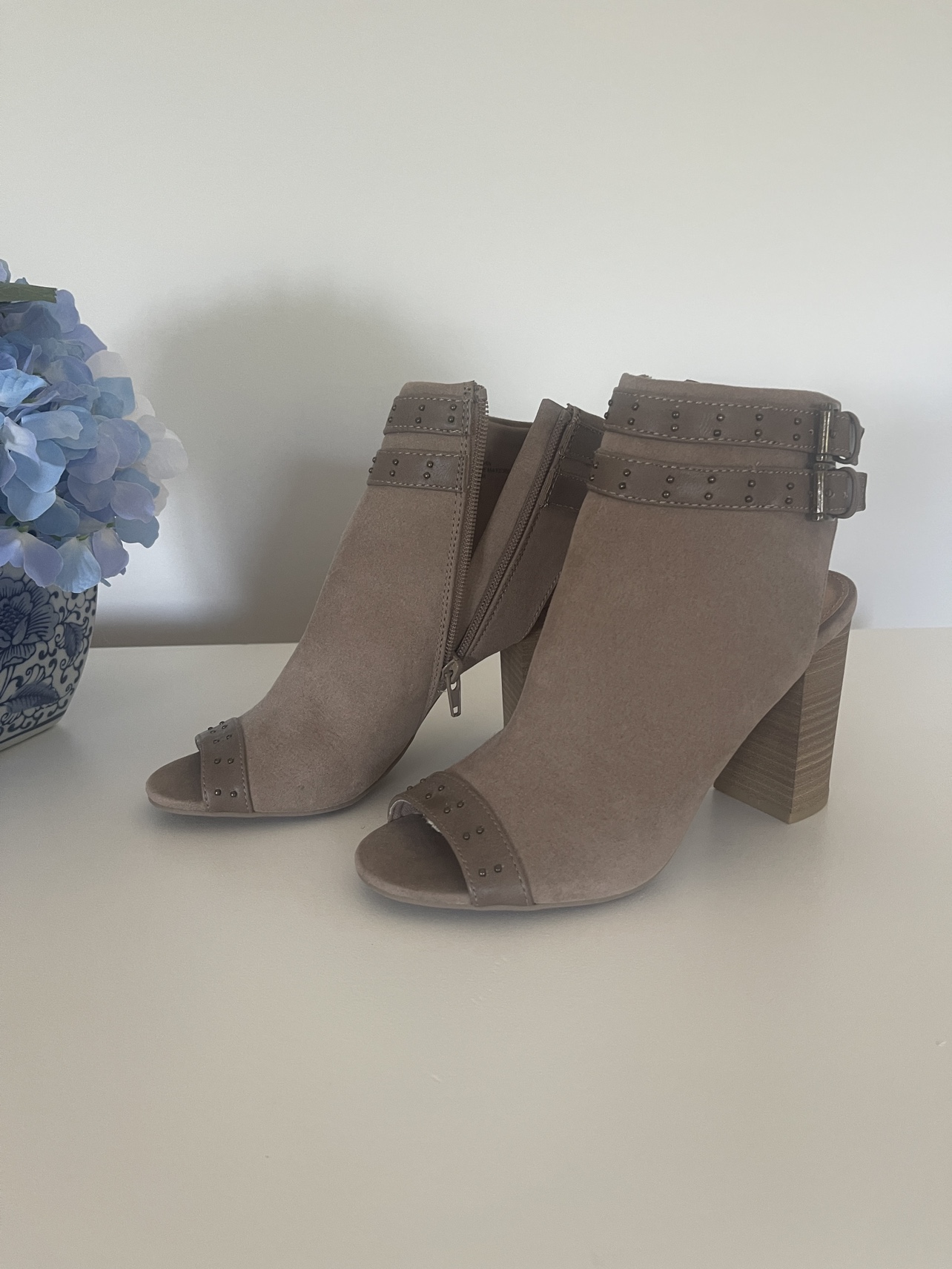Brown Buckle Peep Toe Booties