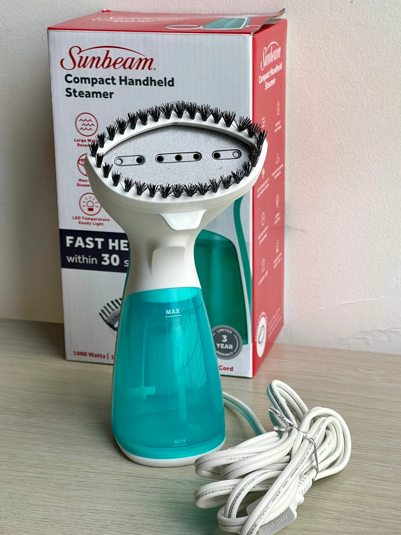 New Sunbeam 1000W Compact Handheld Steamer with Brush Attachment thumbnail