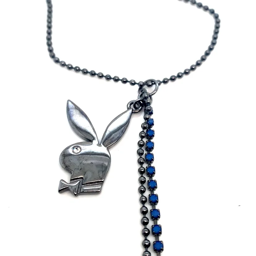 Large Playboy bunny hematite necklace 18” image indicator(4)