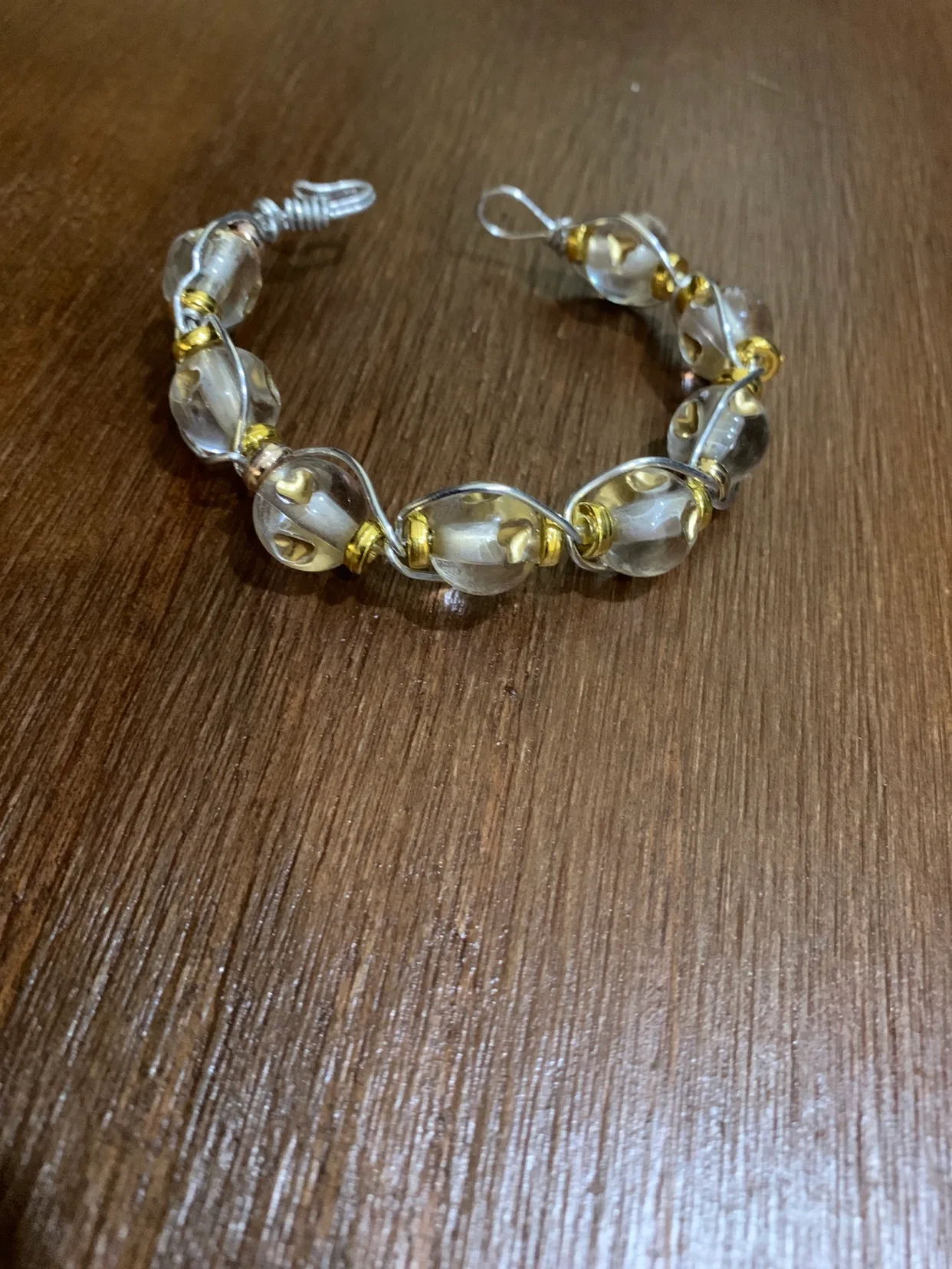 Handmade Wire Wrapped Clear and Gold Beads Bracelet image indicator(2)