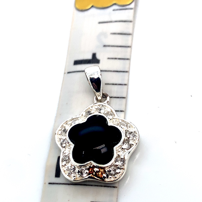 Sterling Silver Black Onyx Flower Pendant