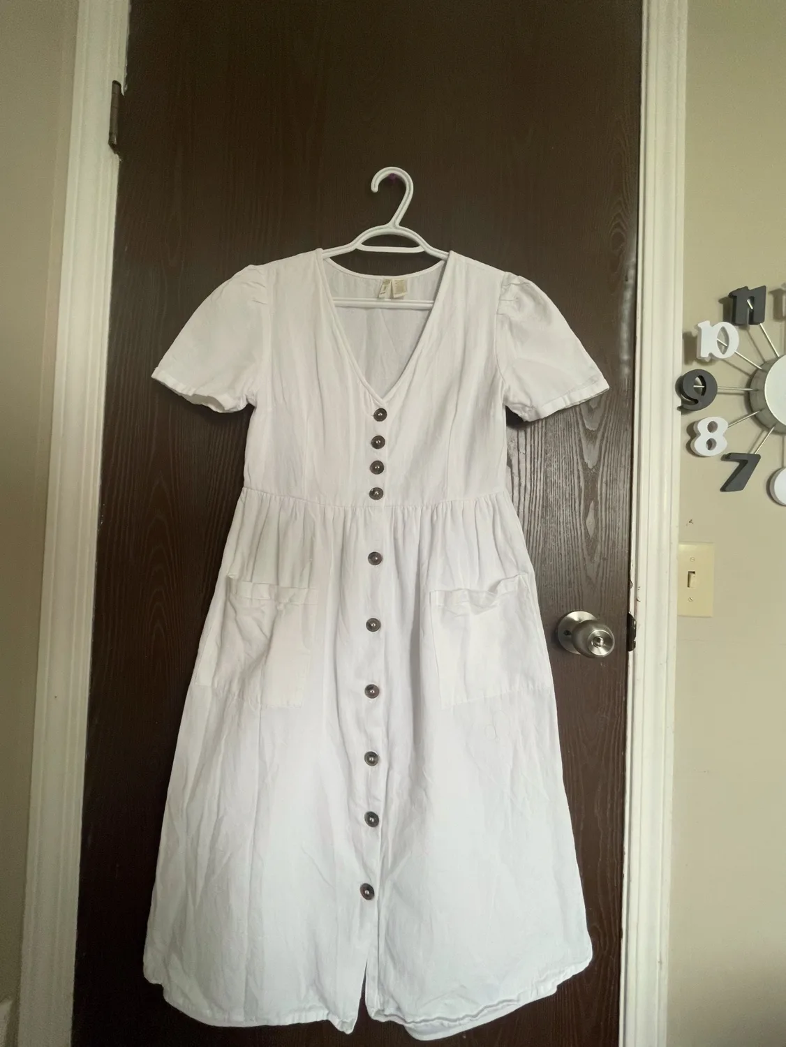White Button Up Dress - small to medium thumbnail