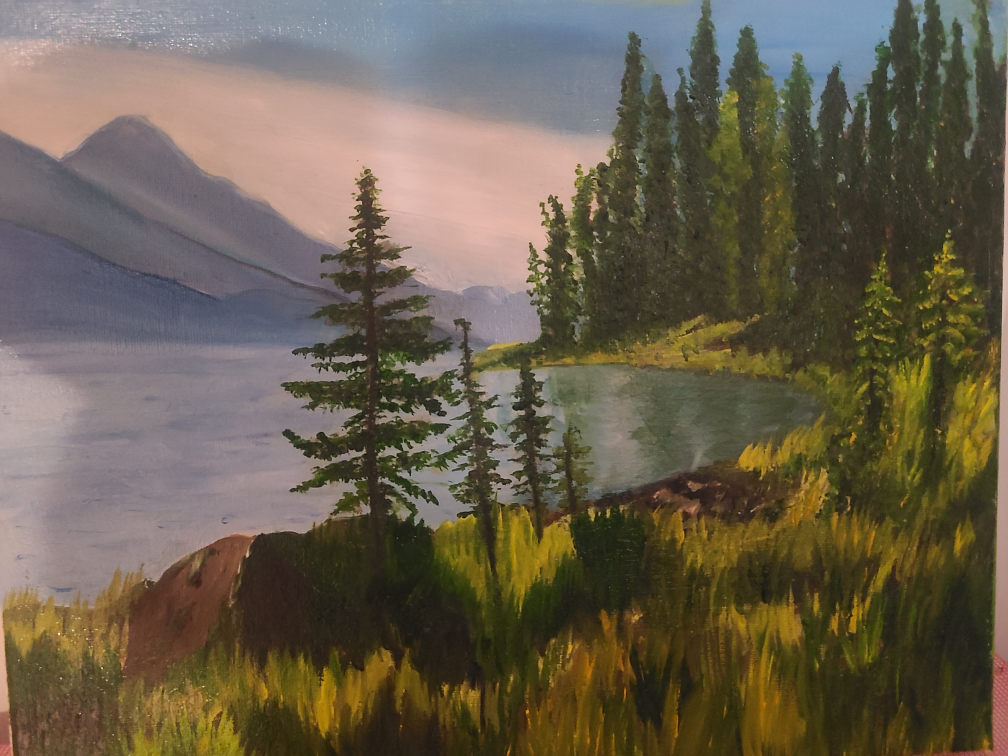 Lake and Mountain Landscape Painting