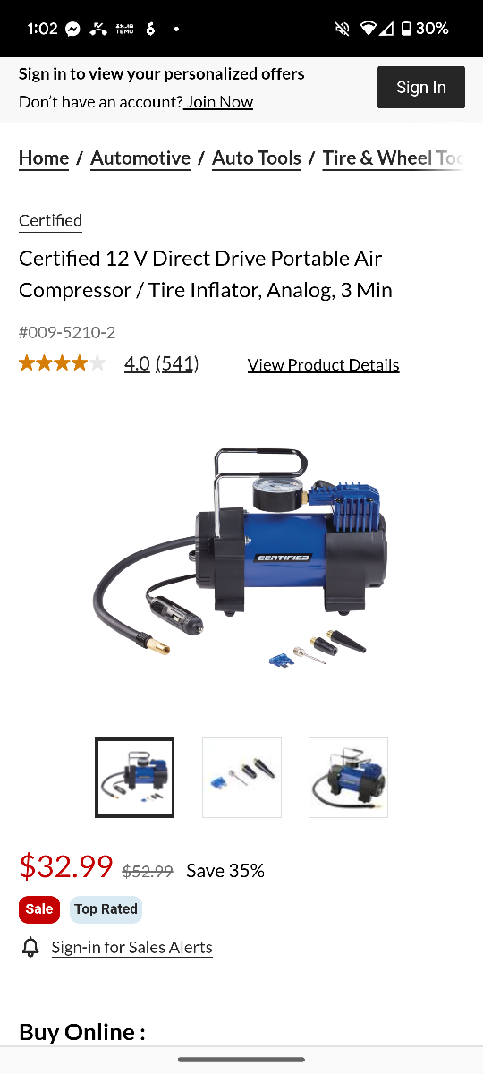 12 V  Portable Air Compressor / Tire Inflator - photo 2