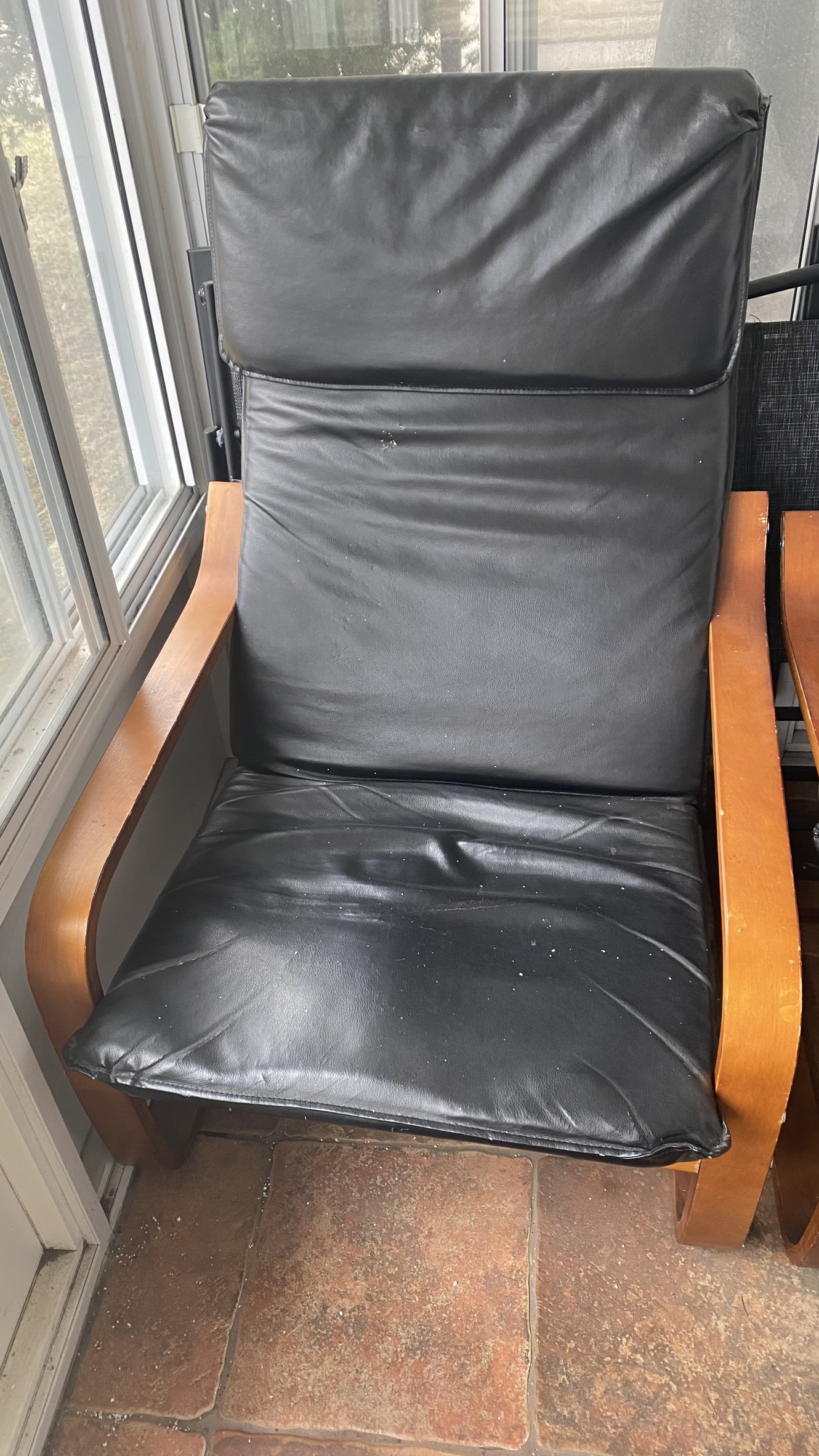 2 IKEA Black Leather Poang chair with Wooden Arms #freecycle