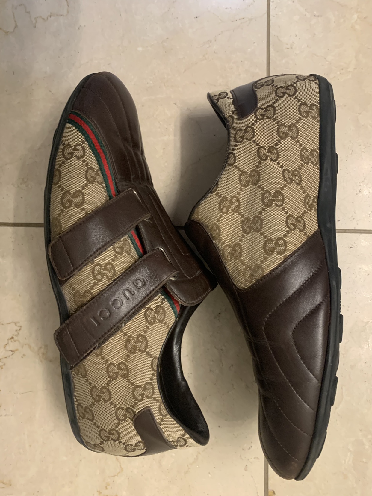 Gucci men’s Brown leather and Beige canvas Sneakers. Size 8.5 US - photo 3