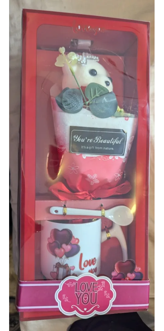 Love You Gift Set Mug, Spoon , Bear and Bouquet 💐 image indicator(3)