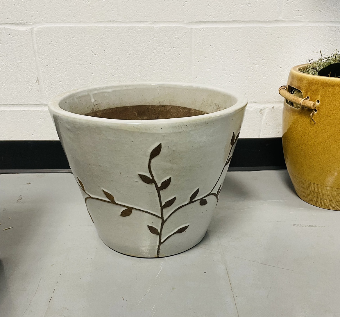 White Ceramic Planter with Branch Design