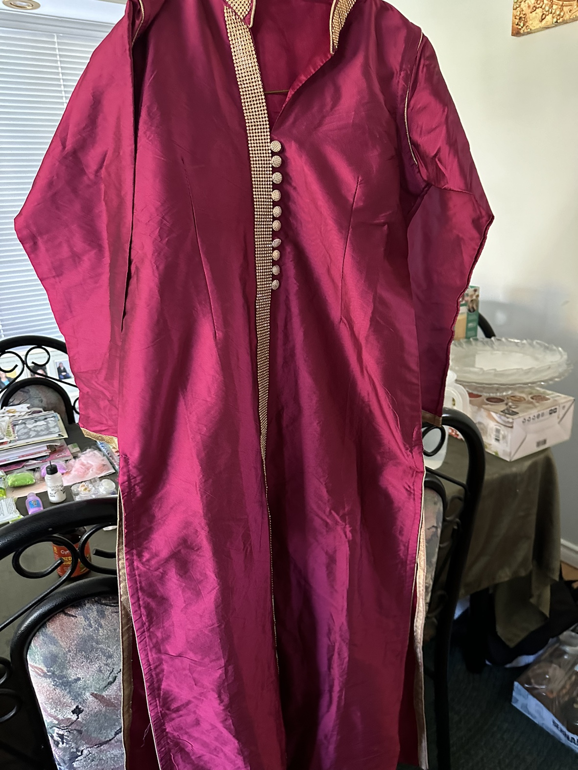 Burgundy satin kurta - photo 4