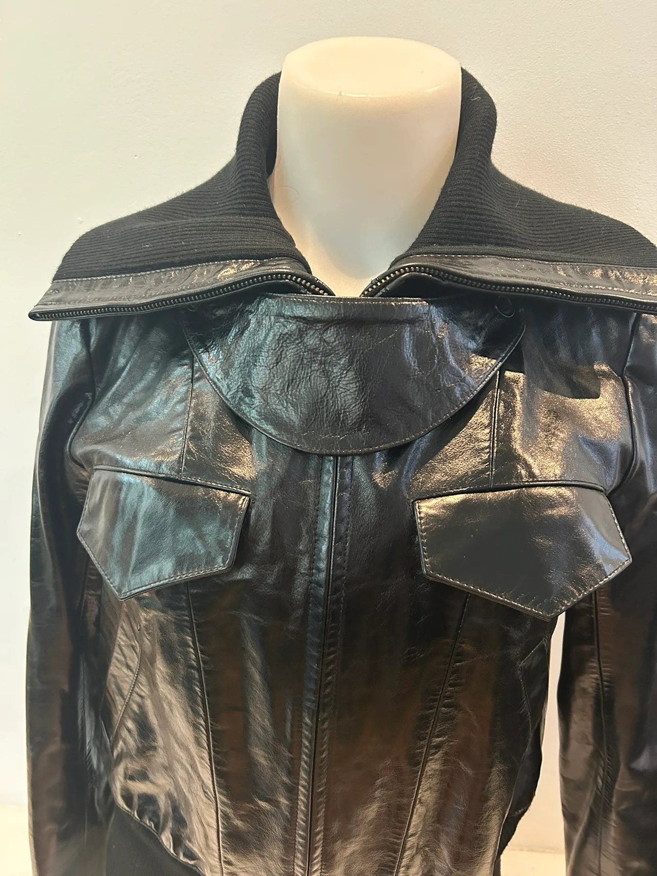 New Club Black Leather Jacket bomber jacket image indicator(3)