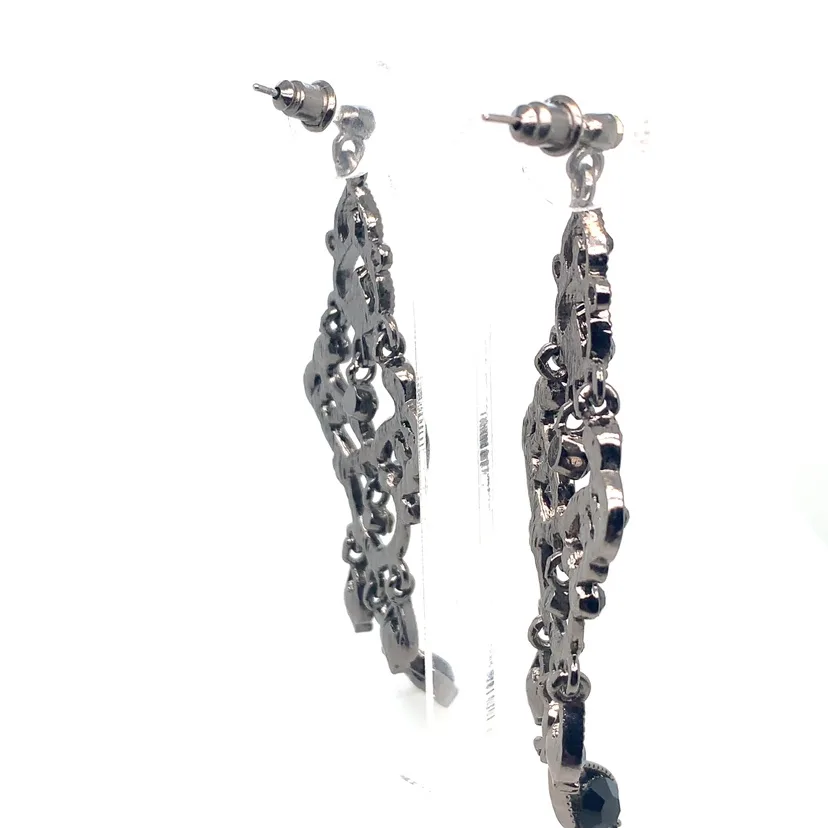 Black Crystal & Marcasite Chandelier Earrings image indicator(5)