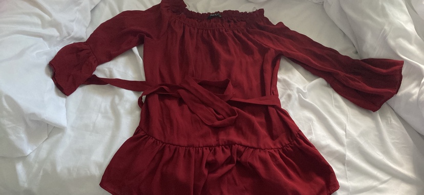 Burgundy Off-The-Shoulder Top with Bell Sleeves - photo 3