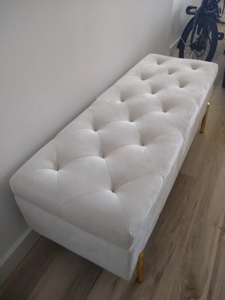White Tufted Bench - photo 2