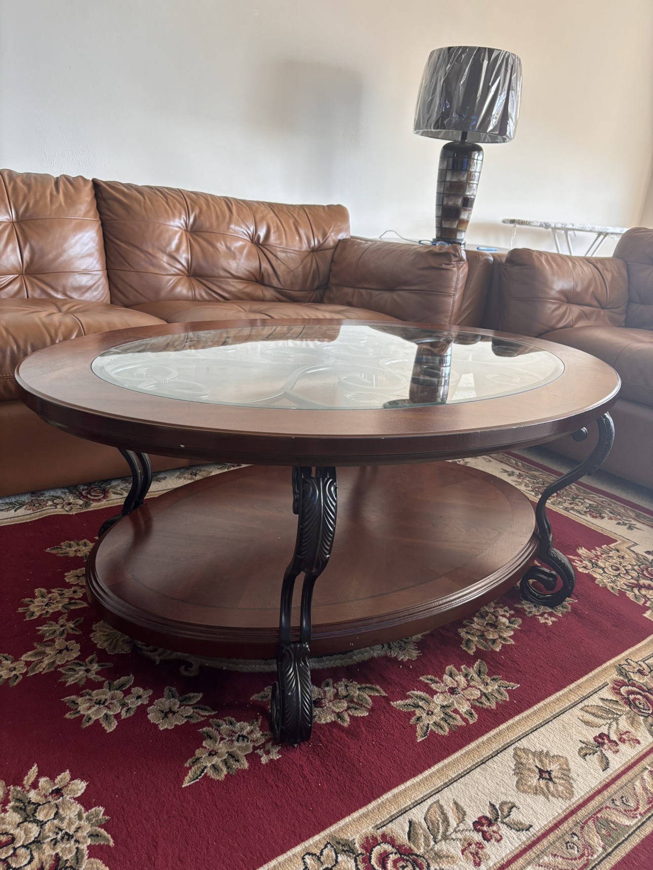 Raymour & Flanigan-Oval Coffee Table with Glass Top - photo 2