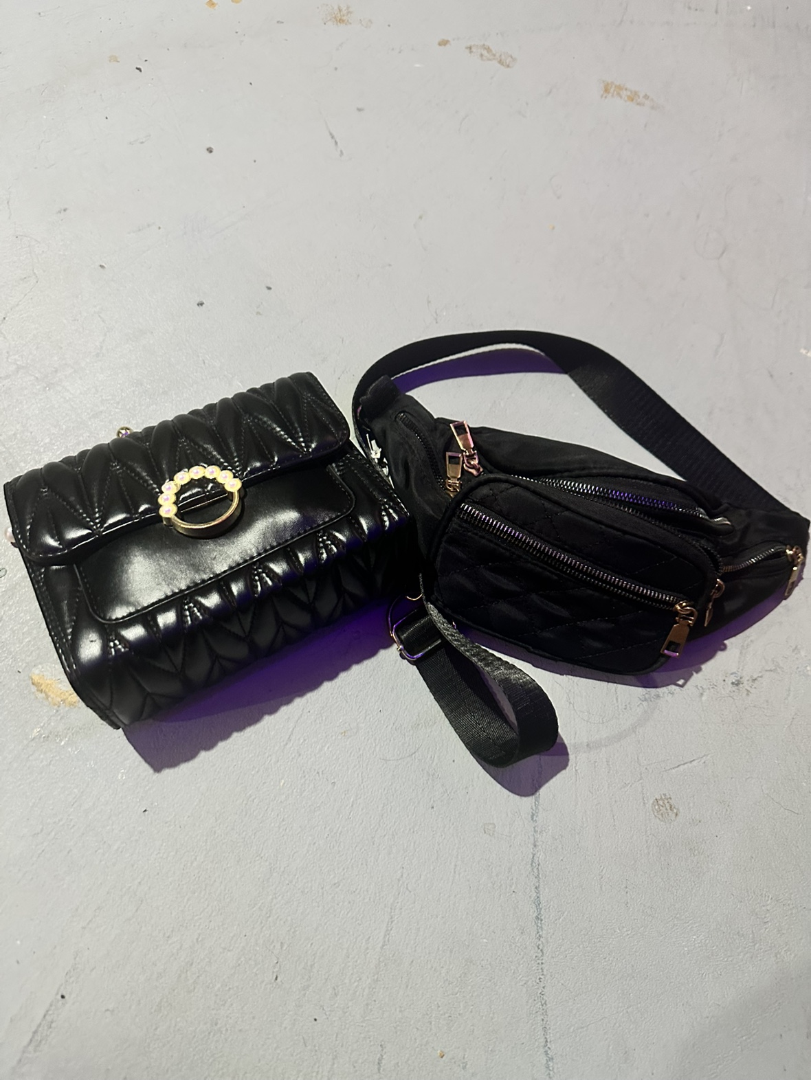 Black Quilted Bag and Fanny Pack Set